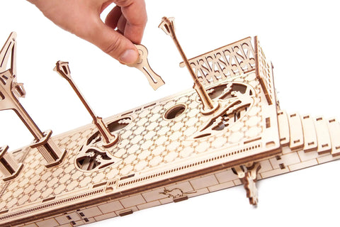 Railway Platform Self Propelled Modular Mechanical Model 3D Wooden Puzzle For Self Assembly Without Glue Brainteaser, wooden platform close-up