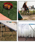 Four Pack Heavy Duty Steel Table Leg Extenders With Quick Adjust Risers For Folding Tables in use enhancing table height.