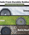 Four Pack RV Leveling Pads For Four Point Systems With Nine Inch Round Jack Feet Adds Sixty One Percent More Surface Area for Stability in snow, grass, and rock/mud terrains.