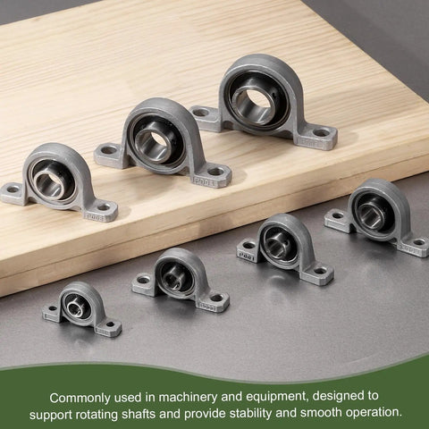 Two Pack KP000 Pillow Block Bearing Set Self Aligning Flange Mount Three Eighths Inch Shaft Size 10mm Inner Diameter Zinc Alloy Steel Body