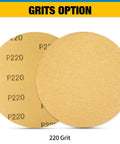 6 Inch Adhesive Backed Sanding Discs 100 Pack 220 Grit PSA Aluminum Oxide For Drill Or Sander shown with grit label