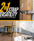 Beefy Heavy Duty E Track Straps 2 Inch By 16 Foot 4 Pack With 3 Spring E Fittings 4400 Pound Break Strength Gray Polyester Tie Downs securing boxes