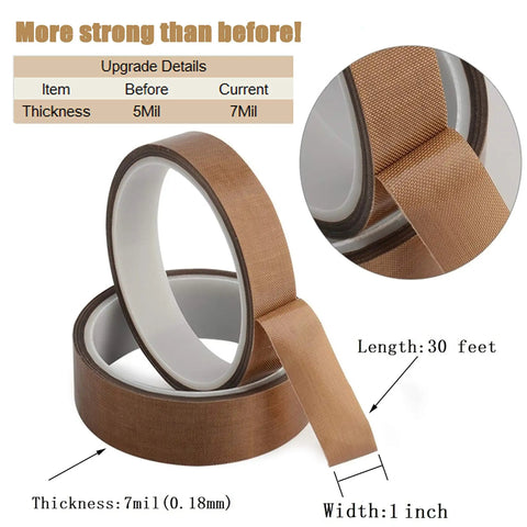 Heavy Duty PTFE Teflon Tape 1 Inch By 30 Feet Fabric Heat Resistant Tape For Vacuum Sealer And Impulse Sealers Up To 500 F