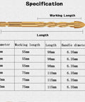 Specification chart of "10 Piece 5Mm Masonry Drill Bit Set For Concrete Tile Brick Plastic And Wood With Tungsten Carbide Tips" with dimensions