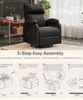 Comfy 360 Swivel Recliner Chair With Rocker For Adults, adjustable backrest, footrest, PU leather, side pocket in living room