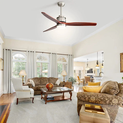 52 Inch Wood Ceiling Fan With Lights Remote Control Dimmable LED Light 3 Blades Reversible Quiet DC Motor for living room