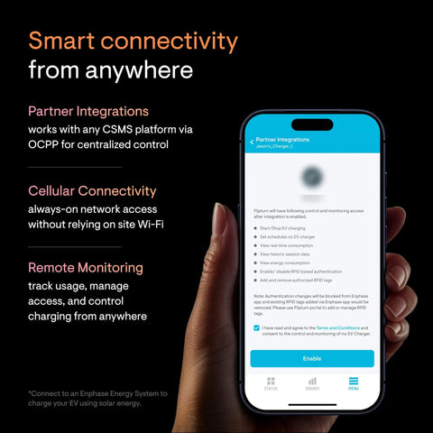 Smart connectivity features on mobile app for Commercial Level 2 EV Charger 80 Amp 22.1 Kw Hardwired Powerhouse.