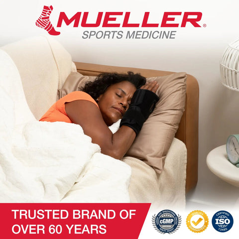 Woman sleeping wearing Adjustable Night Wrist Brace For Sleep With Comfy Cushioned Support And 360 Degree Coverage Black