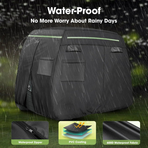 Heavy Duty Built Tough 600D Golf Cart Cover For 6 Passengers Outdoor All Weather Protection with reflective strips in rain