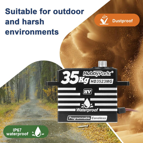 Waterproof 35kg-Cm RC Servo With Metal Gear Digital Coreless Motor, ideal for tough outdoor and muddy conditions.