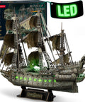 LED Flying Dutchman 3D Puzzle for Adults 360 Piece Ship Model with glowing green lights, 27-inch ghost ship display.