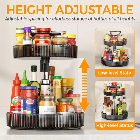 2-Tier Lazy Susan With 360 Degree Rotation Height Adjustable Turntable Organizer Rack for spice jars and bottles
