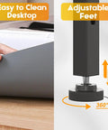 Close-up of Space Saving 1000 Pound Metal Work Bench For Garage With 38.58 Inch Adjustable Height Table showing easy clean desktop and adjustable feet features.