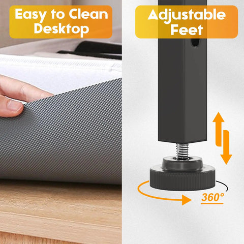 Close-up of Space Saving 1000 Pound Metal Work Bench For Garage With 38.58 Inch Adjustable Height Table showing easy clean desktop and adjustable feet features.