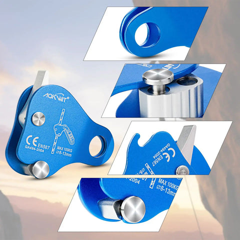Climbing Ascender Fall Protection Belay Device And Rope Grab For Rock Climbing Mountaineering Arborist Tree Work Expedition Caving Rescue And Aerial Tasks Built For Beast Mode Aluminum Gear Blue, showing details of 7075 aluminum construction.