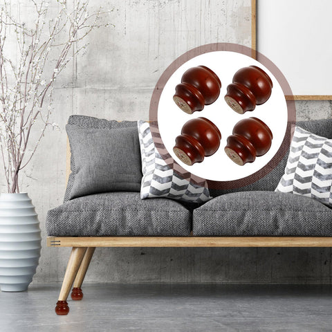 4 Piece Modern Wood Furniture Legs For Cabinets And Dressers, Easy Install Bun Feet in oak brown, showcasing upgrade use on sofa