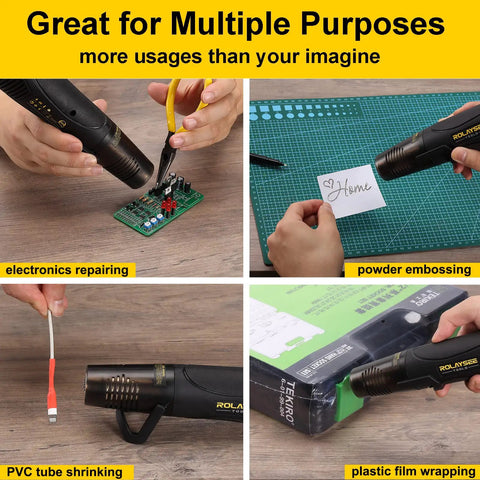 Mini Heat Gun 450W Dual Temperature 527 to 842 Degrees Fahrenheit For Wrapping, Embossing, And DIY Crafts in use for repairs