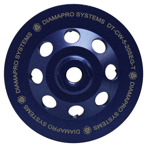 Top view of Turbo Concrete Grinding Cup Wheel 5 Inch 20 Segment With Threaded Arbor, showcasing design and segment layout.