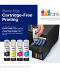 Person refilling EcoTank ET 2400 Wireless Color All In One Cartridge Free Supertank Printer With Scan And Copy For Easy Home Office Printing
