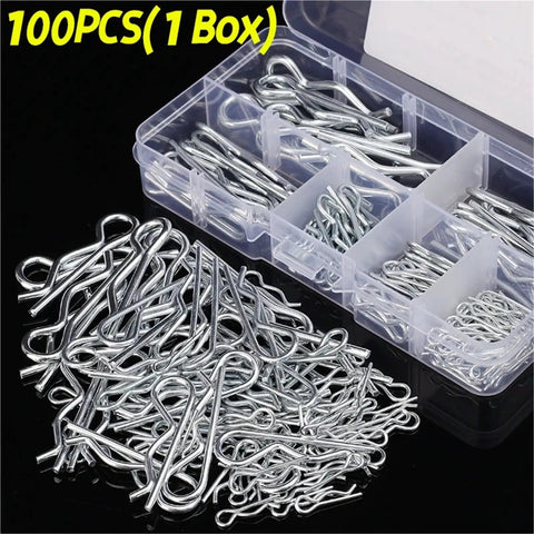 R Shaped Cotter Pins Stainless Steel Hairpin Clips Assortment Kit, 100 pcs in box for Trailer Hitch Lawn Mower Automotive Projects