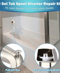 Universal Tub Spout Diverter Repair Kit Two Pack Brushed Nickel bathroom faucet spout with pull lift rod feature in bathtub.