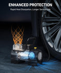 Portable Tire Inflator Air Compressor For Car And Bike 12V DC Digital Gauge Up To 150 PSI With 12 LED Lights Near Car Tire