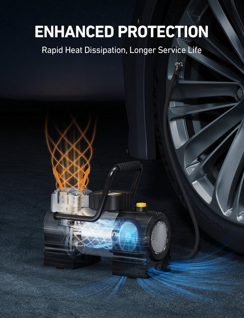 Portable Tire Inflator Air Compressor For Car And Bike 12V DC Digital Gauge Up To 150 PSI With 12 LED Lights Near Car Tire