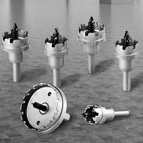 Carbide Hole Saw Kit 5 Piece Set with Pilot Drill Bit for Hard Metal Stainless Steel Iron Aluminum Workhorse Cutter