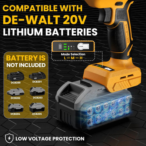Cordless Reciprocating Saw Kit For 20V Max Battery, Brushless Motor With 3 Speed Settings, shows compatible DeWalt battery types.