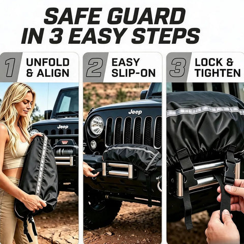 Suaetiai Waterproof Winch Cover Fits 2500-5500 Lb Electric Winches Durable Oxfbr Cloth UV Resistant shown on Jeep