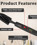 Edge banding iron with LCD display, black, side view showing control panel and power cord.
