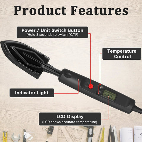 Edge banding iron with LCD display, black, side view showing control panel and power cord.