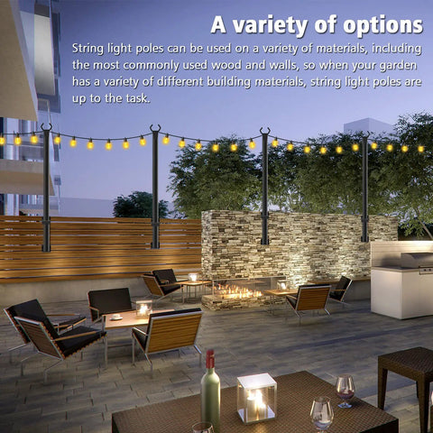 2 Pack 5 Ft String Light Poles For Outdoor Use Metal Poles Stand For Patio Backyard And Deck Weatherproof Galvanized Steel Construction