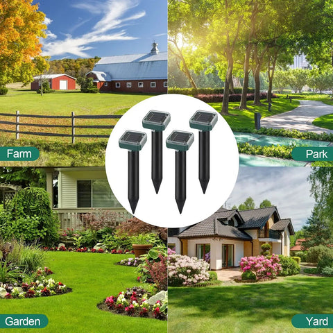 Four Eight Pack Solar Powered Mole Repellent Ultrasonic Outdoor Pest Repeller For Lawns And Gardens Waterproof Chipmunk Vole