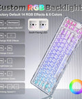 Compact Wireless Mechanical Keyboard Featuring Hot Swap Switches And Clear Caps For Streamlined Desk Setup Custom Backlight And Gasket Mount RGB backlight controls visible with colored keys