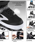 Adjustable Inline Skates For Teens And Adults With Light Up Wheels No Batteries Needed Easy Grow Fit From Women US 5 To 8 And Men 4 To 7 Outdoor Roller Blades For Beginners Smooth Roll On Any Terrain Illuminated Wheels Activate While You Move showing soft boot construction and adjustment steps.