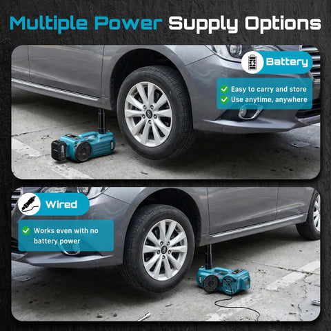 Cordless Electric Car Jack 5 Ton Beast With 21V Battery Hydraulic Lift Built In Tire Inflator Universal Wrench dual power