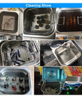 1.3L Hualuck Ultrasonic Jewelry Cleaner 40kHz 120W Machine with various cleaned items in stainless steel tank.