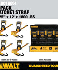 Lightweight 1.25 Inch By 12 Foot Ratchet Tie Down Straps 1800 Lb Break Strength 4 Pack For Secure Cargo Hauling With Ergonomic Wide Grip Open Handle And Durable Coated Steel Ratchets displayed in and out of package