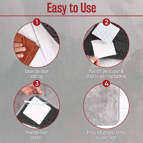 Steps to use Rug Gripper Set Of 4 Non Slip Corner Pads For Hardwood Floors And Tile, Reusable Washable Double Sided Adhesive Stickers