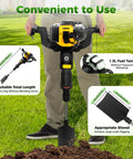 Gas Powered 52cc Tree Digger Post Hole Auger For Landscaping And Garden Projects Transplanting And Yard Work 2 Stroke Handheld Earth Auger With Shovel shown on grass with features highlighted
