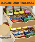 Slick Glide Pull Out Cabinet Drawers Reliable Rugged Wooden Storage Organizer No Fuss Kitchen Setup Heavy Duty Pantry Shelves Undercounter Space Hack Twenty One By Twenty Two Inches with jars and cans.