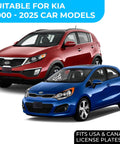 Dead Simple Front Bumper License Plate Bracket For Hyundai And Kia 2000 Through 2026 shown on red and blue Kia models.