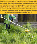 Person trimming grass with a gas-powered trimmer fitted with yellow plastic replacement head blades for weed trimmer Pack Of 30 Fits Weed Warrior 14867B Push N Load 3 Blade Pivo Trim Hybrid And Ugly Head 2 In 1 Trimmer Heads Compatible With Echo GT225 Gas Weeder Ryobi Gas Weeder 40V Ryobi Expand It DeWalt Battery Weeder.
