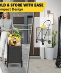 Heavy Duty Folding Shopping Cart With Double Basket And 380 Pound Capacity displayed folded and in use
