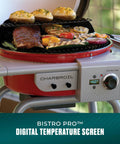 3-In-1 Dual Fuel Outdoor Grill And Griddle With Electric And Charcoal Modes Pro Bistro Style Cooker grilling assorted food