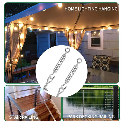 Heavy Duty M6 Hook And Eye Turnbuckle Set With 304 Stainless Steel Hardware for cable railing and lighting installation