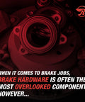 Close-up of Raybestos R-Line rear parking brake hardware kit on metal wheel hub assembly