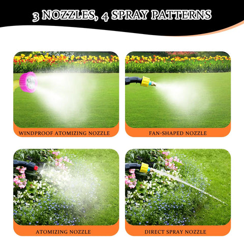 Battery Powered Sprayer 2.4 Gallon Electric Garden Sprayer With Rechargeable Battery, 3 nozzle spray patterns in use