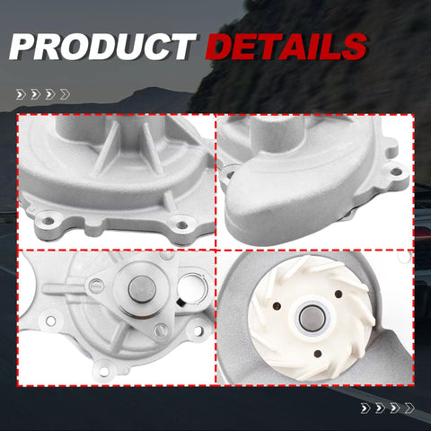 Premium Engine Water Pump With Beefy Three Bolt Pulley Flange Direct Bolt Fit For Ford F150 Expedition Lobo Transit Lincoln Navigator 2011 Through 2020 close-up details showing installation points and impeller design.